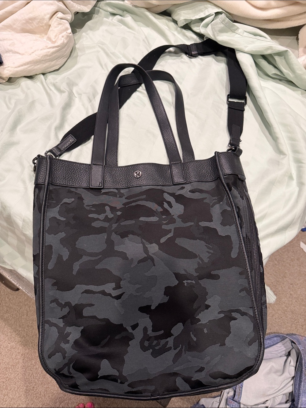 Lululemon Men's Black Camo Messenger Bag with Adjustable Strap